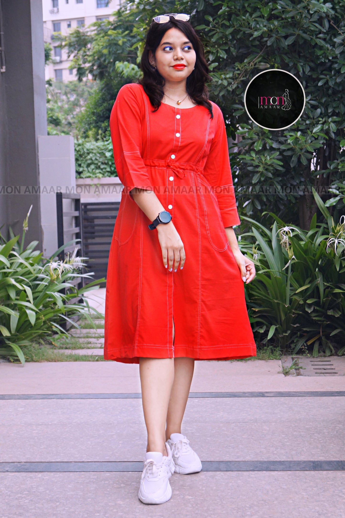 Blessed With- Cotton Dress(Red)