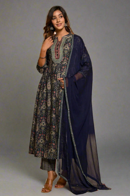 Paisley Fusion Printed Muslin Party Wear Kurti Set