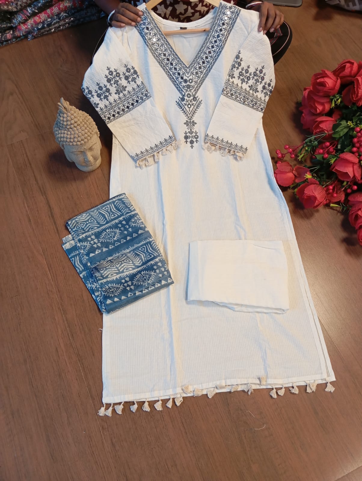White Hills Cotton Kurti Set