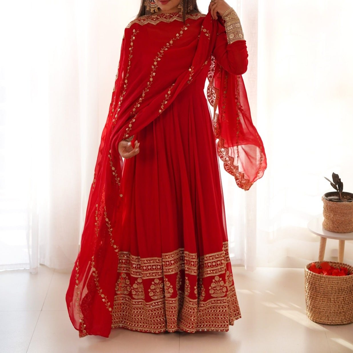 Red Love-Georgette Gown Set