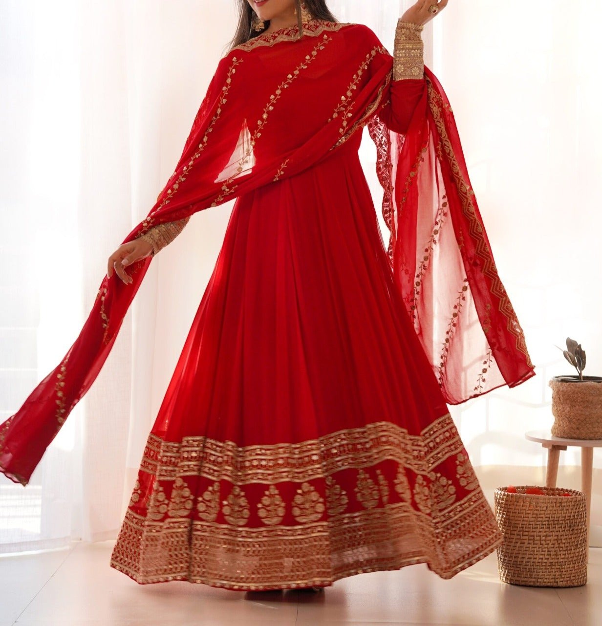 Red Love-Georgette Gown Set