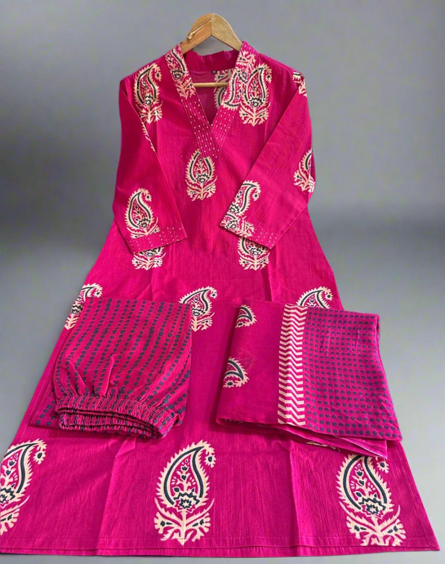 Pink Carnation Cotton Kurti Set