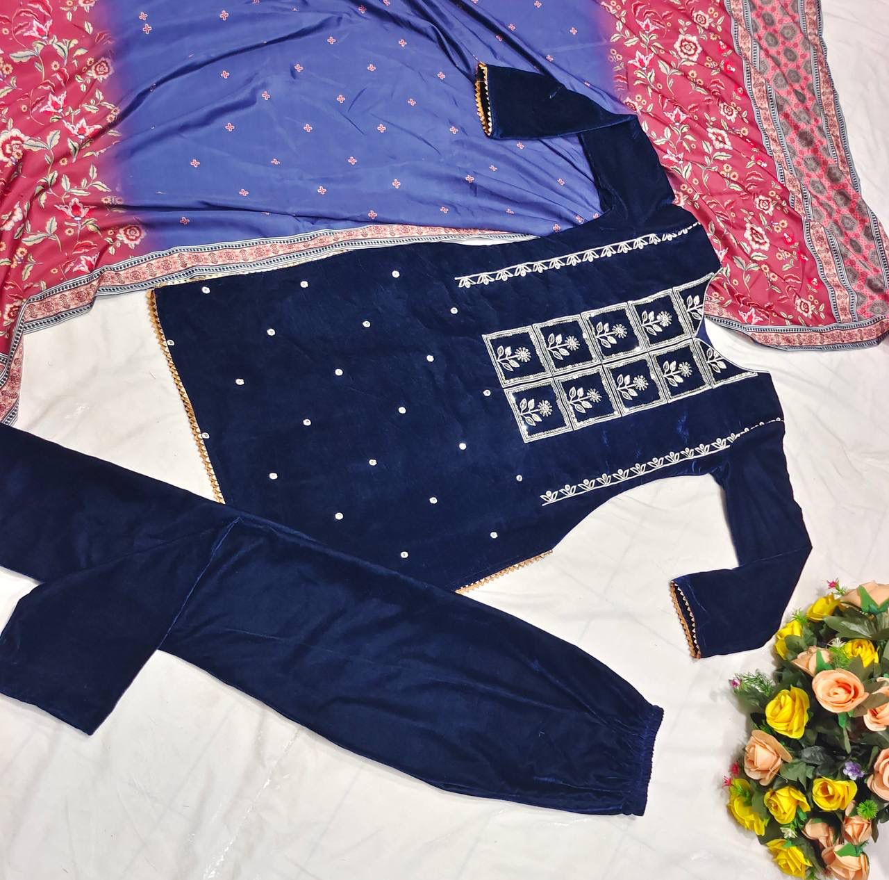 Lovely As Cloud Velvet Kurti Set