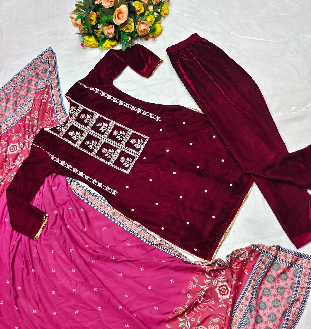 Lovely As Cloud Velvet Kurti Set