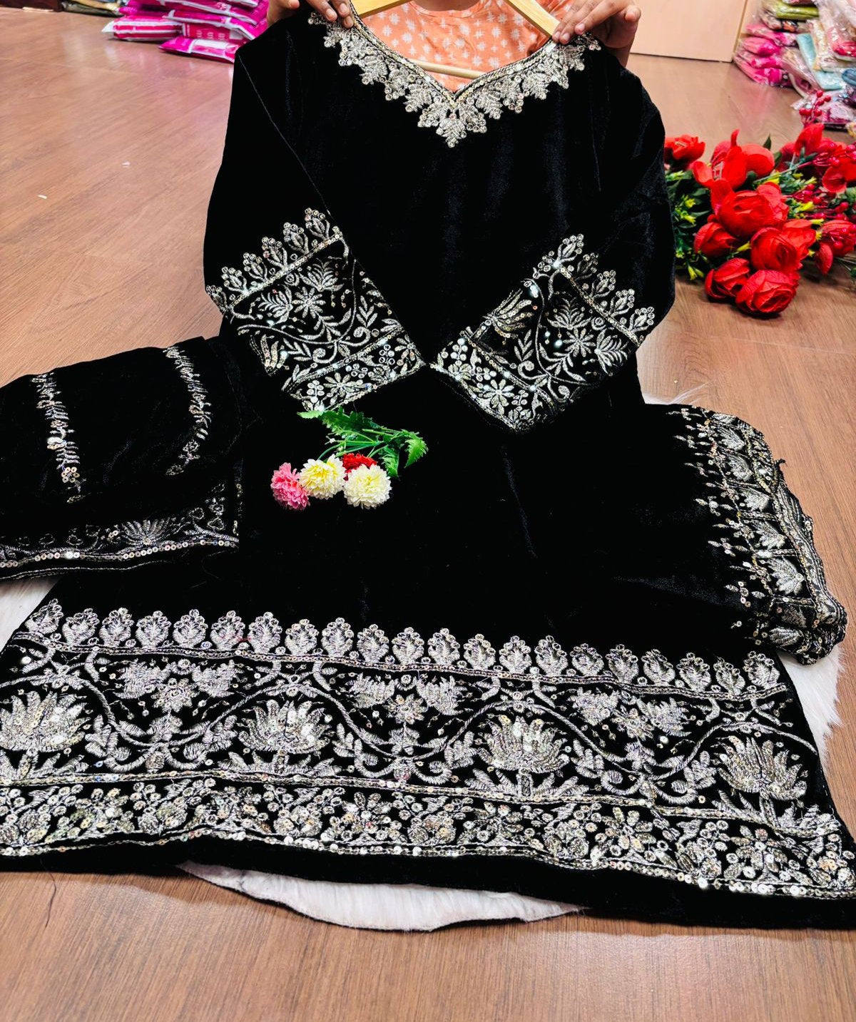 Blaze Bright Velvet Sharara Set