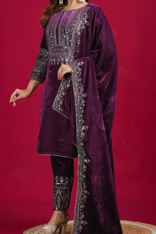 Pretty Stars Velvet Kurti Set