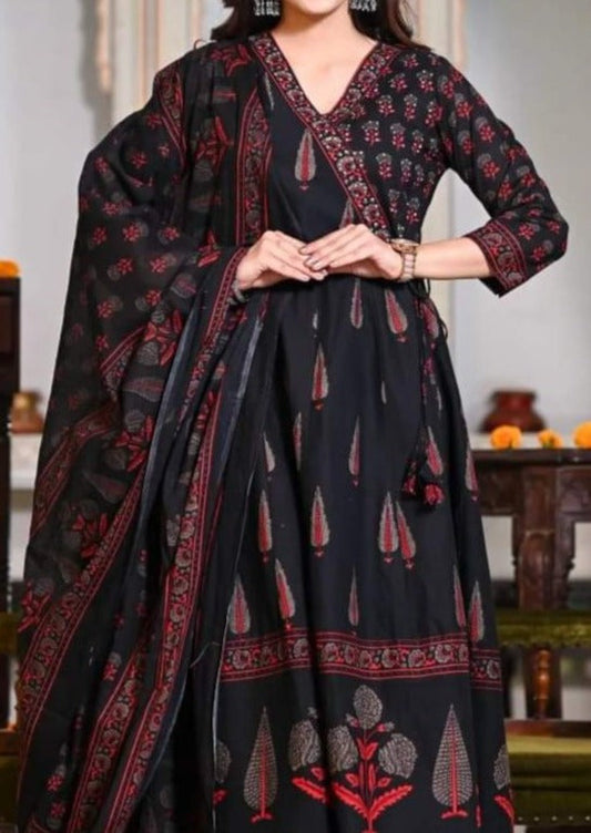 Red & Black Mountain - Cotton Kurti Set