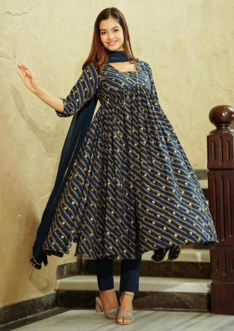 Blue Lahar- Lahariya Kurti Set