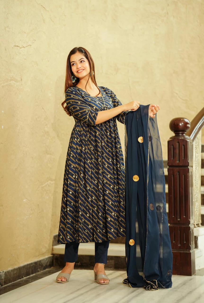 Blue Lahar- Lahariya Kurti Set