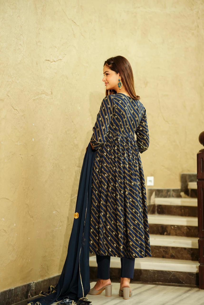 Blue Lahar- Lahariya Kurti Set