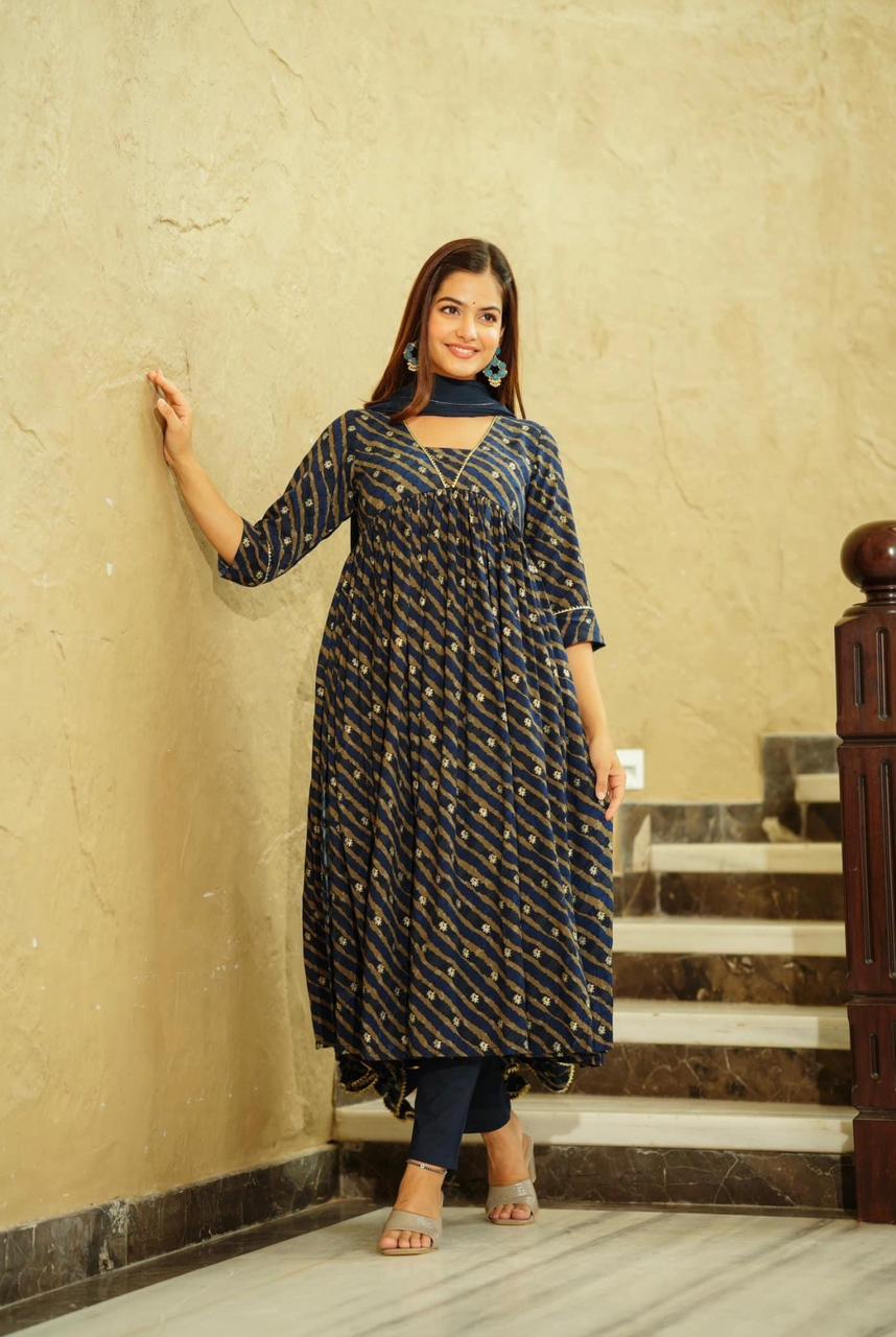 Blue Lahar- Lahariya Kurti Set