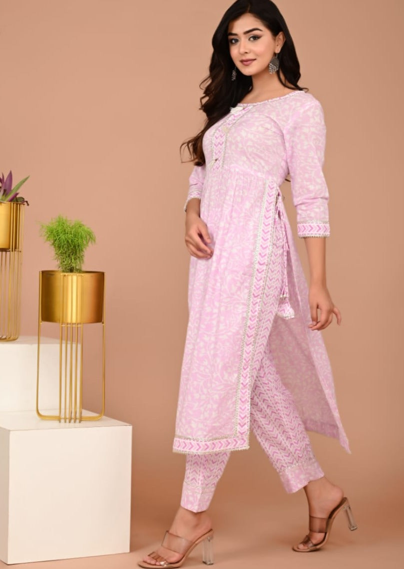 Pink Castle -Cotton Kurti Set