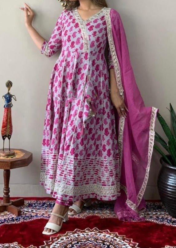 Pink Shadow Cotton Kurti Set