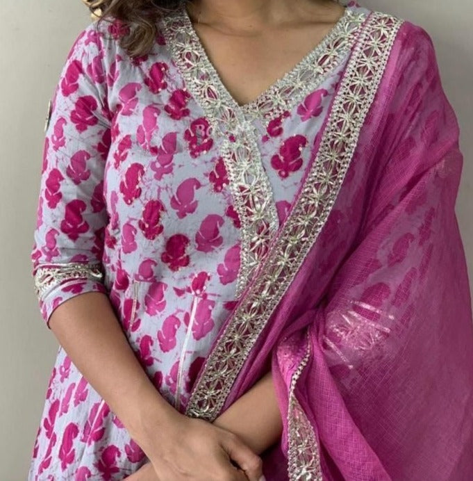 Pink Shadow Cotton Kurti Set