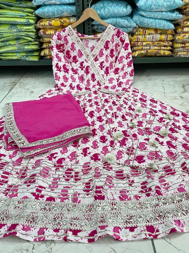 Pink Shadow Cotton Kurti Set