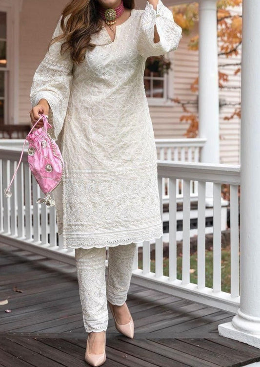 White Cloud Rain-Cotton Kurti Set