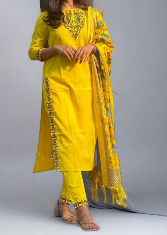 Laughter Yellow Cotton Kurti Set