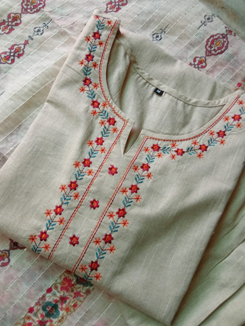 White Ripple Cotton Kurti Set