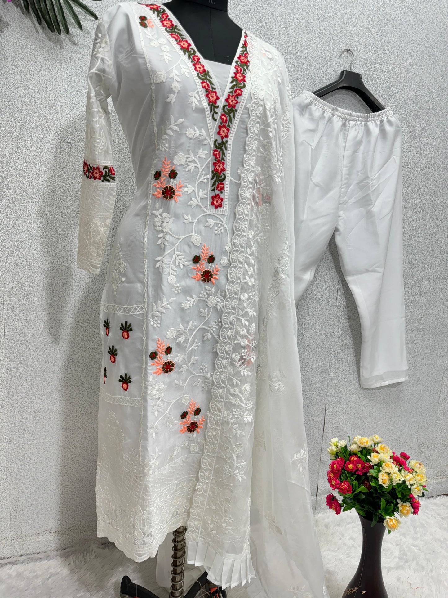 White Space Organza Kurti Set