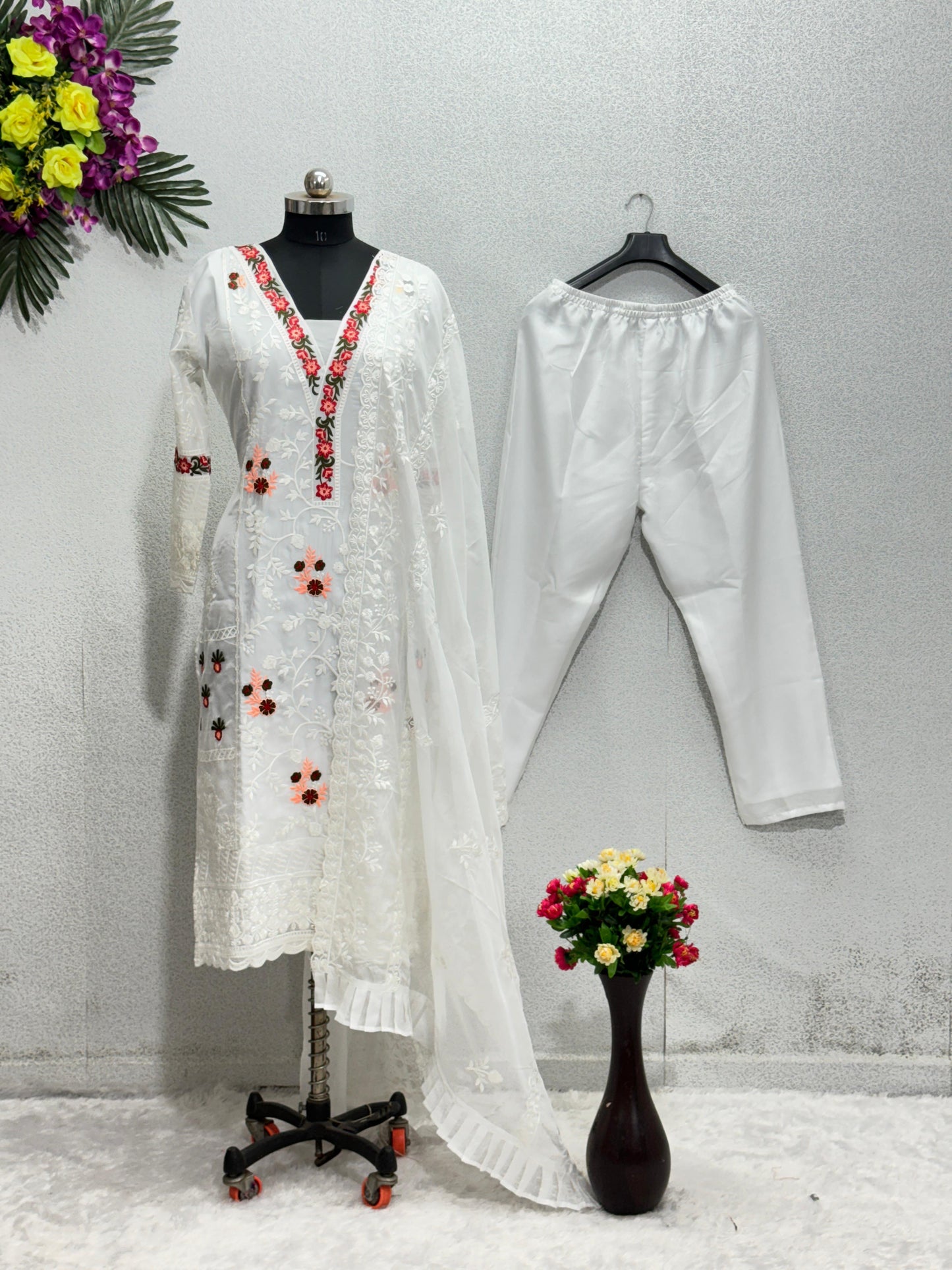 White Space Organza Kurti Set