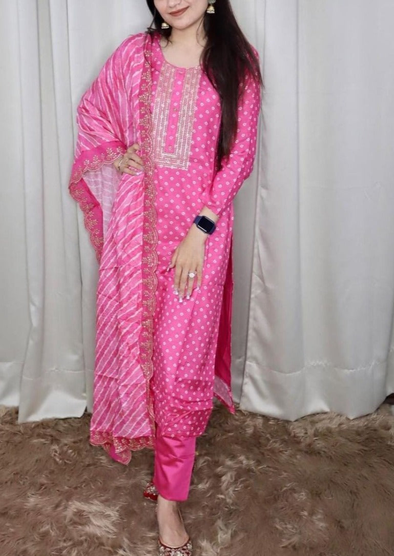 Intense Shade of Pink Rayon Kurti Set