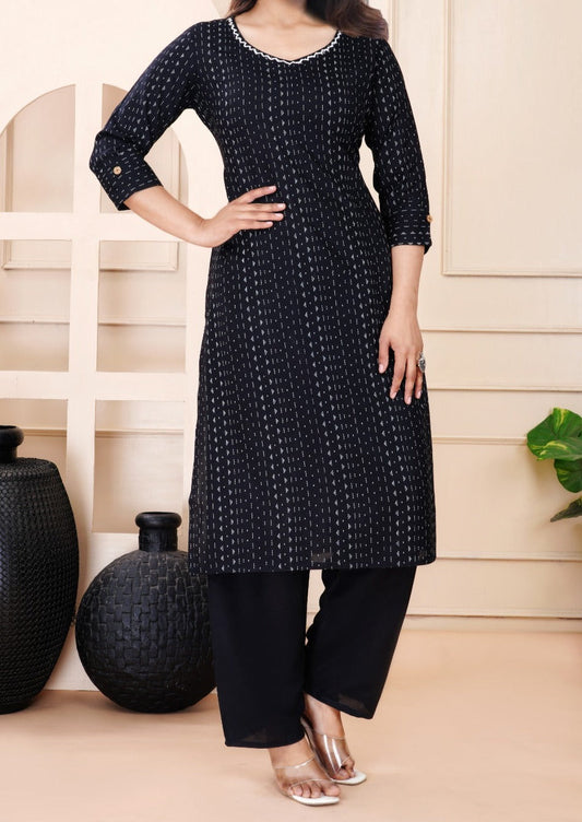 Midnight Rose Rayon Kurti Set