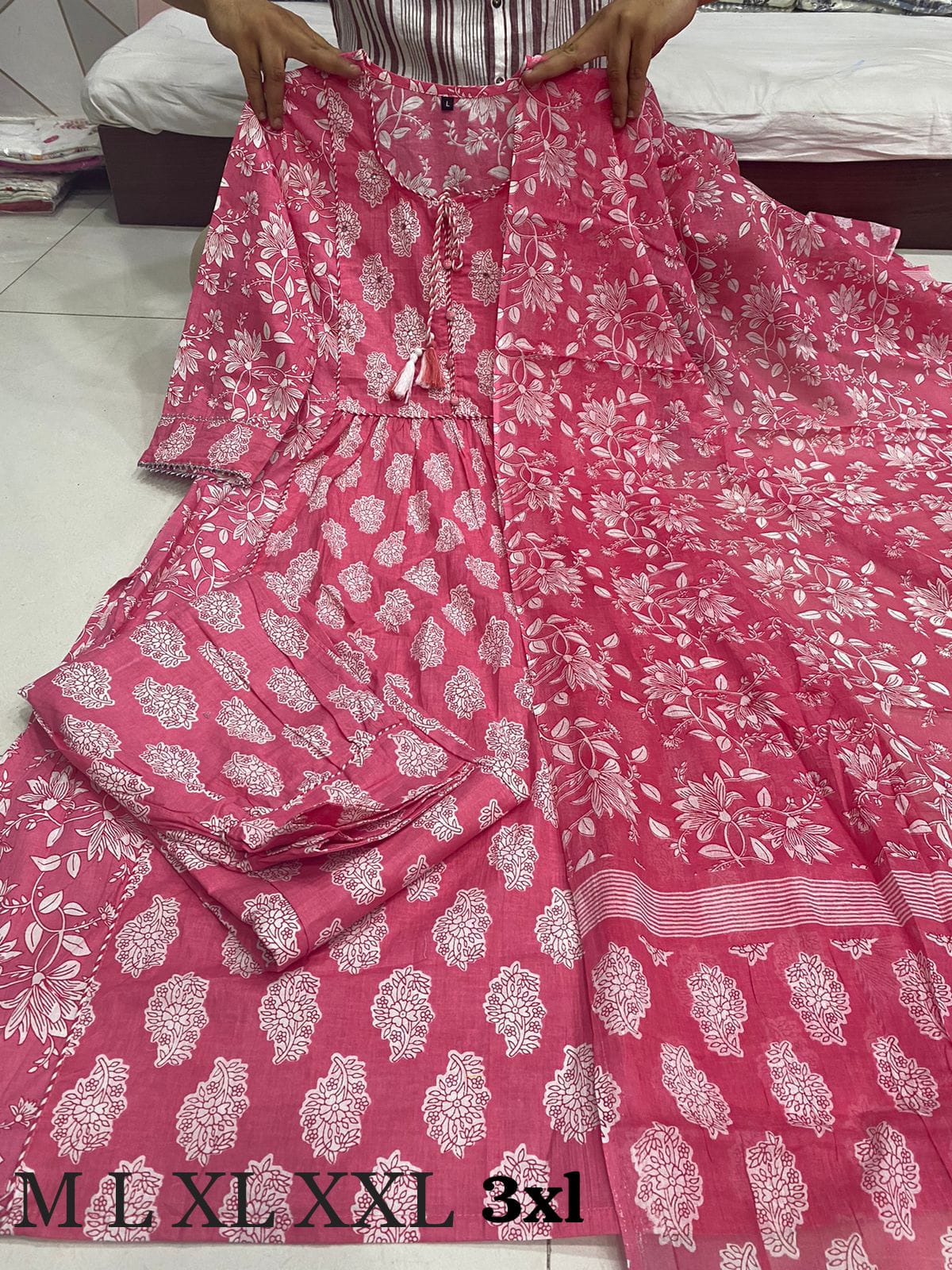 Blushing Pink  Cotton Afghani Kurti Set