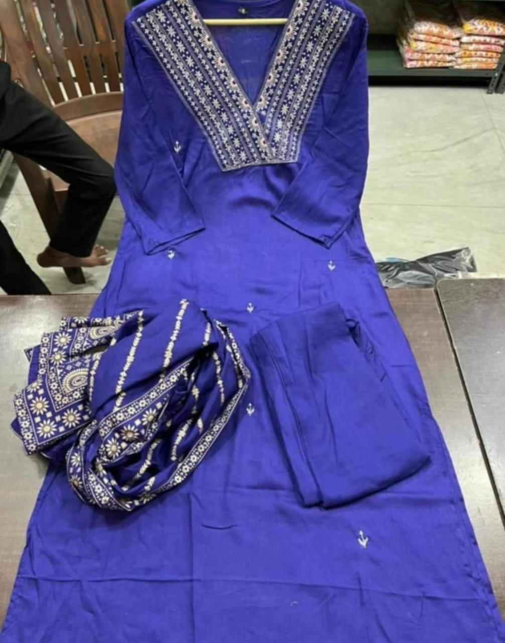 Pop Of Blue Rayon Kurti Set