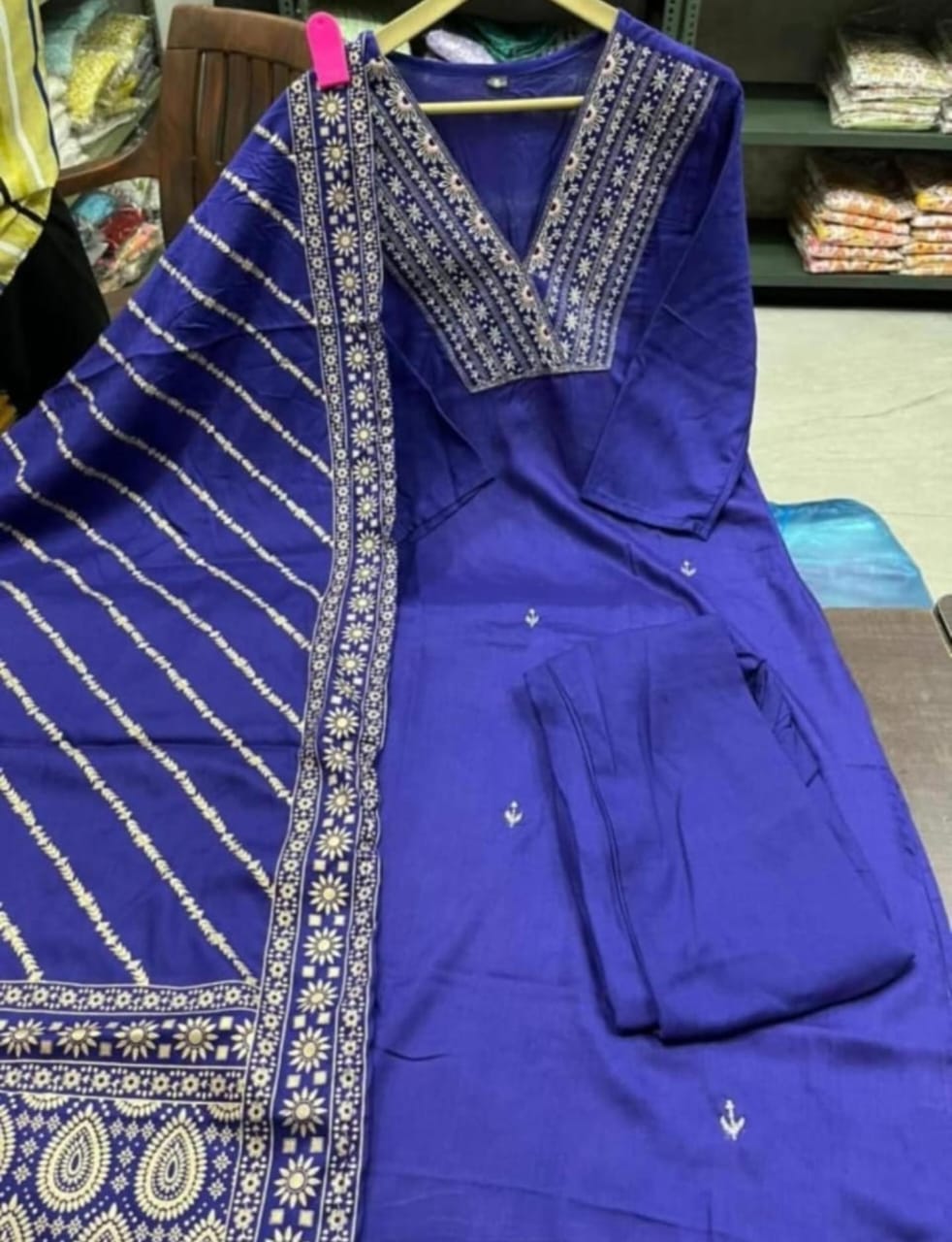 Pop Of Blue Rayon Kurti Set