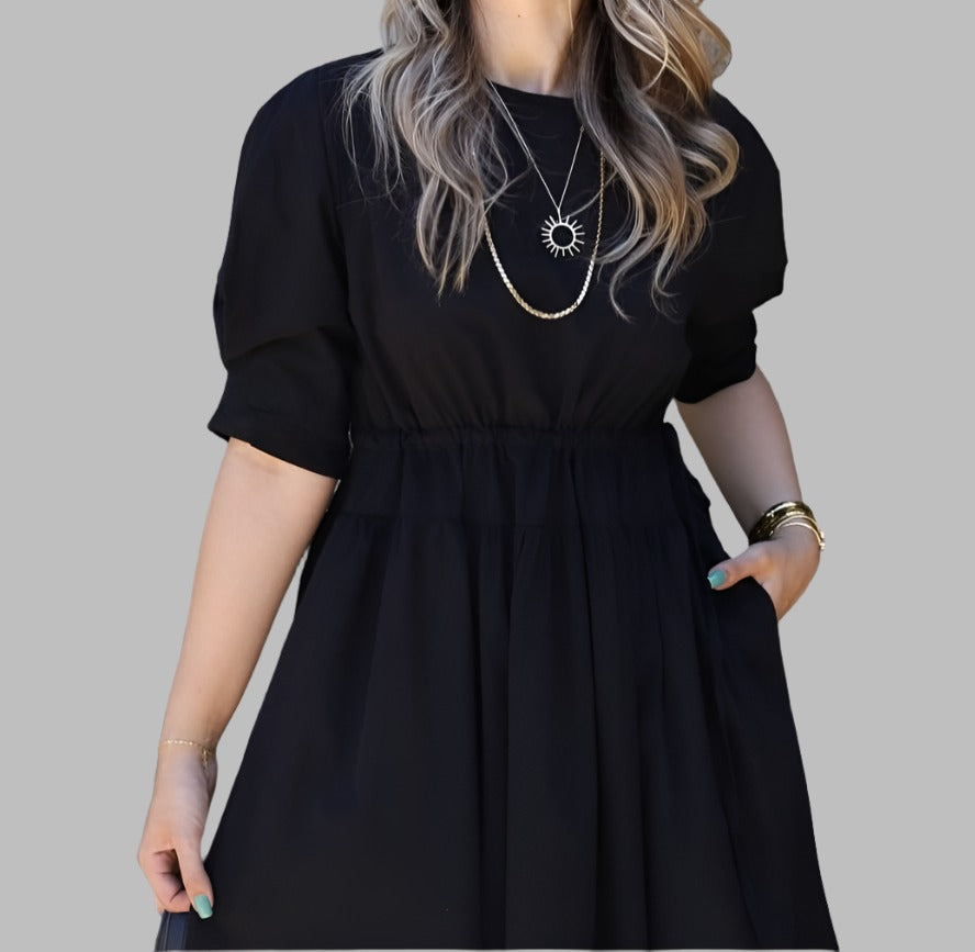 Black PomPom Cotton Dress