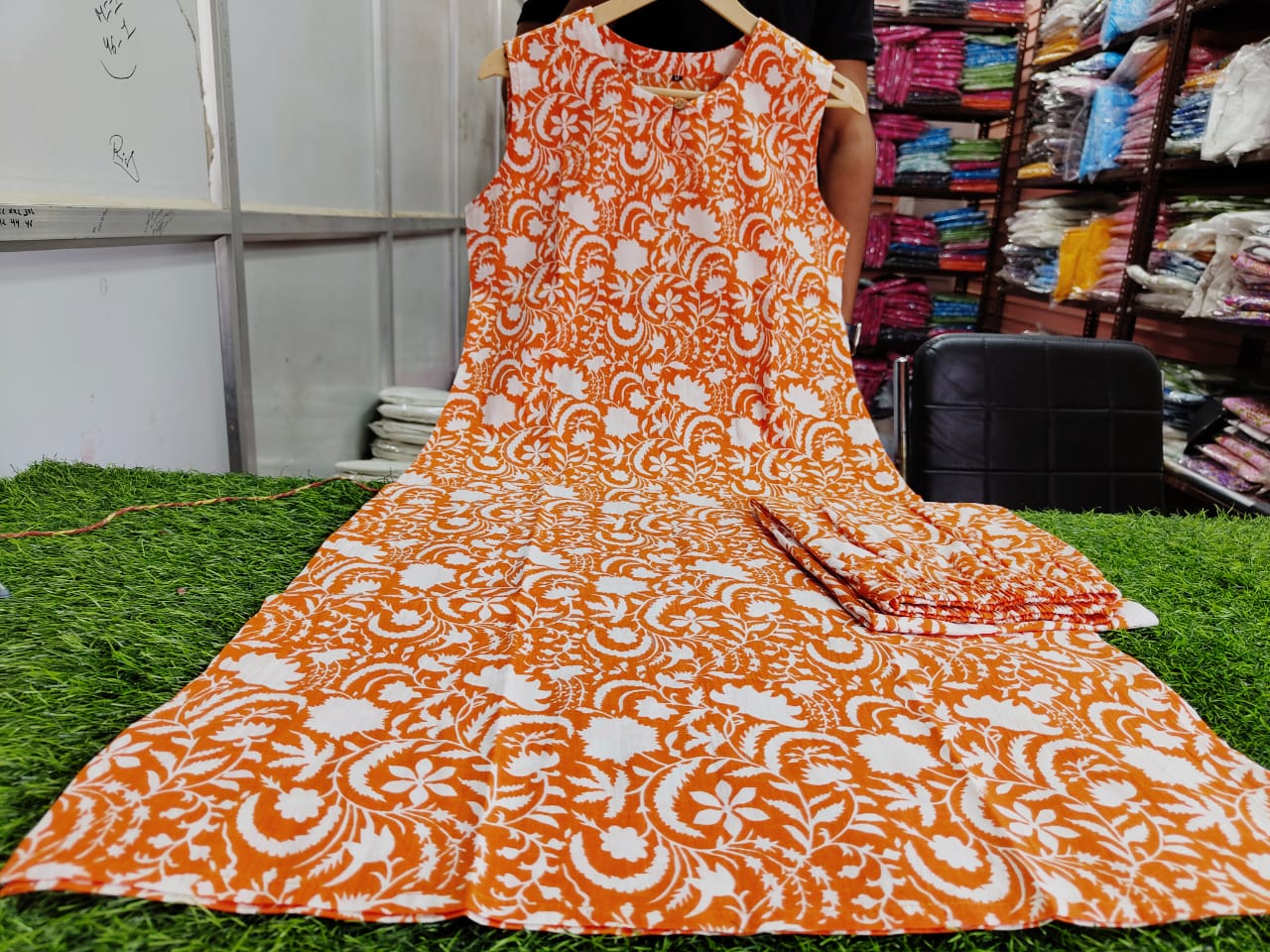 Orange Elegance Cotton Kurti Set