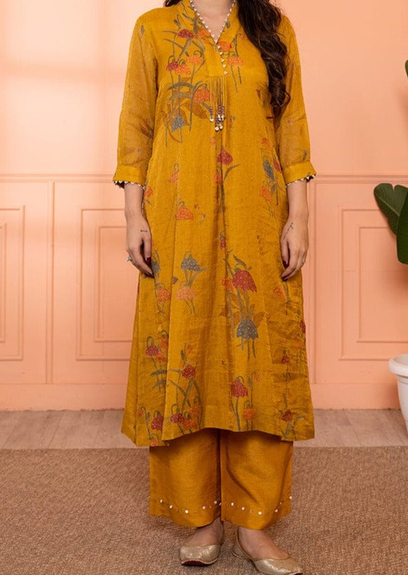 Middle In Sea Chinnon Silk Kurti Set