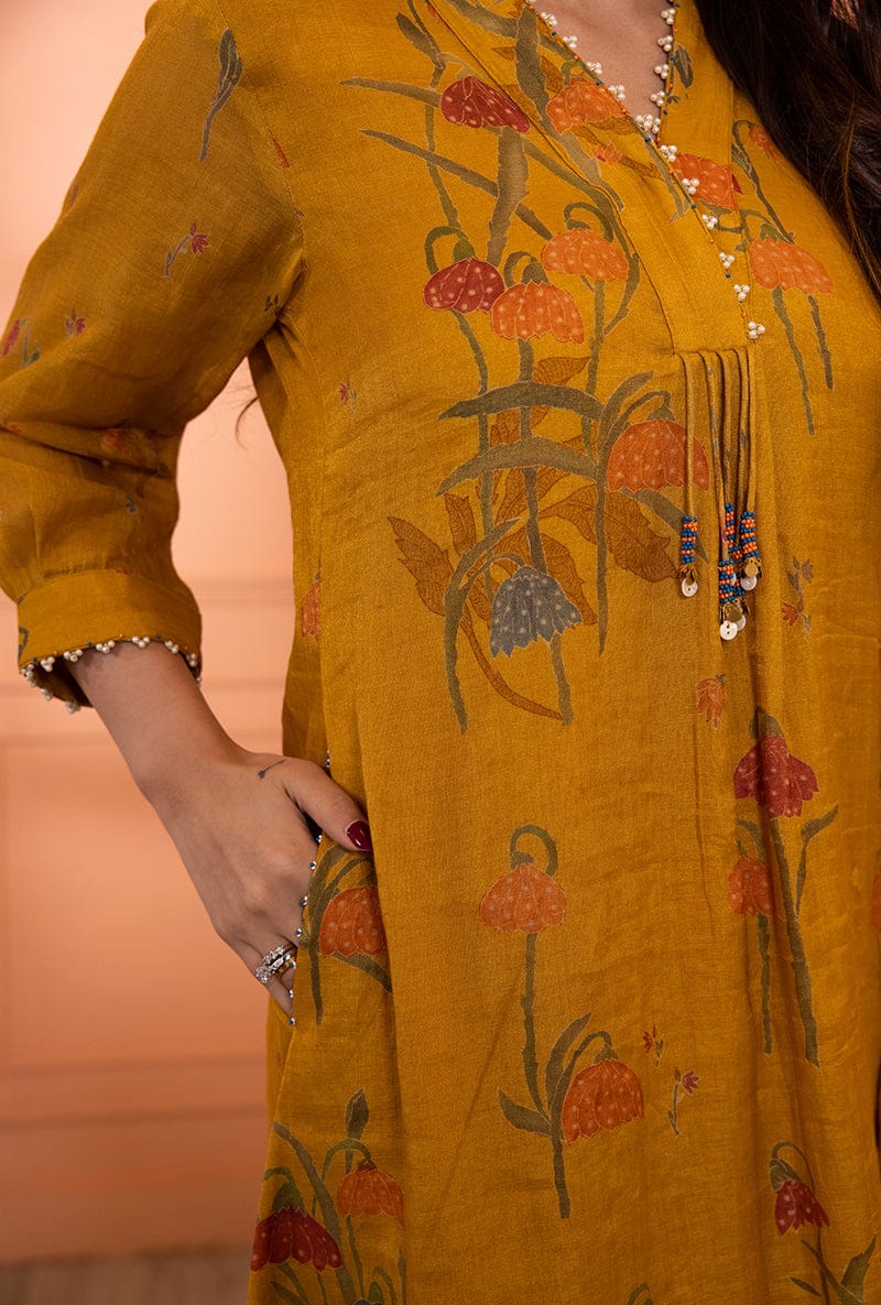 Middle In Sea Chinnon Silk Kurti Set