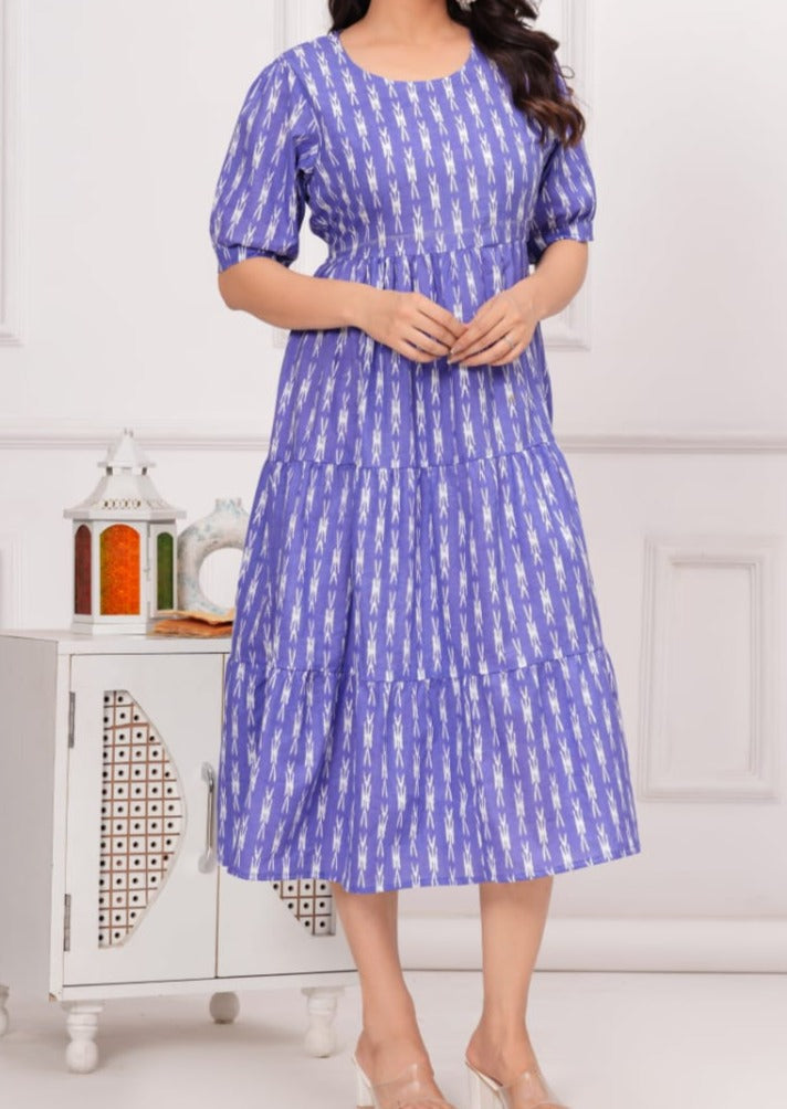 Blue Flocks Cotton Dress