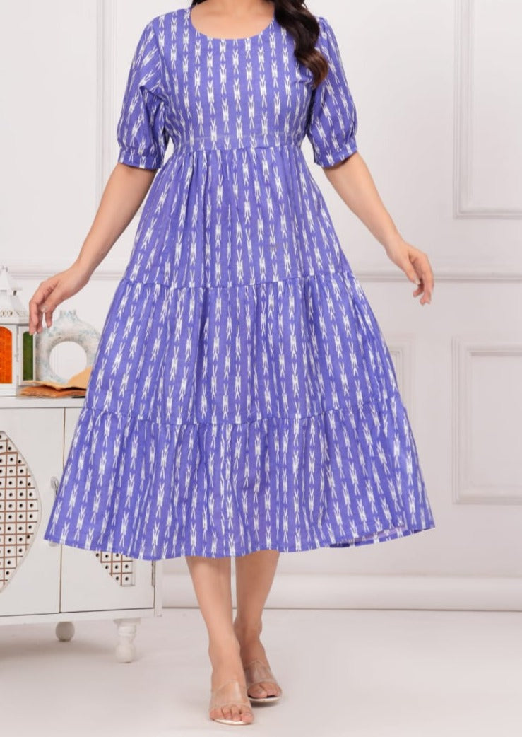 Blue Flocks Cotton Dress