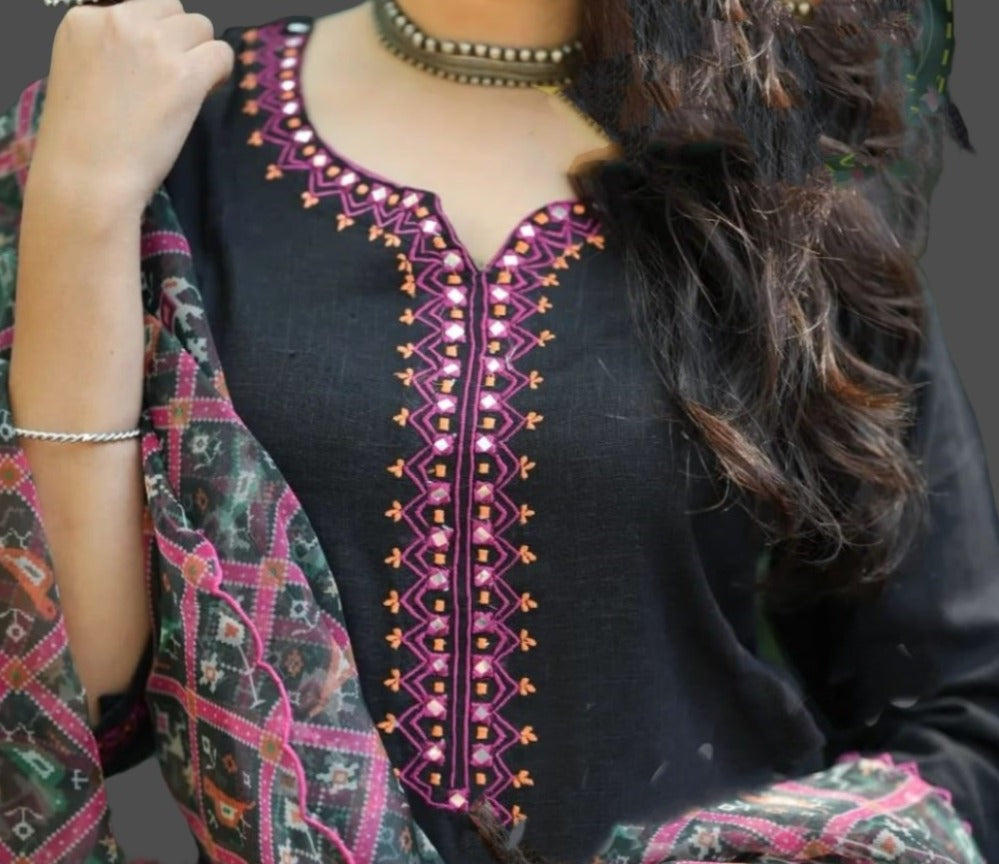 Black Beautiful Cotton Kurti Set