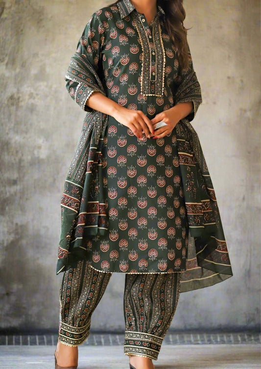 Painted Gleam Cotton Kurti Set