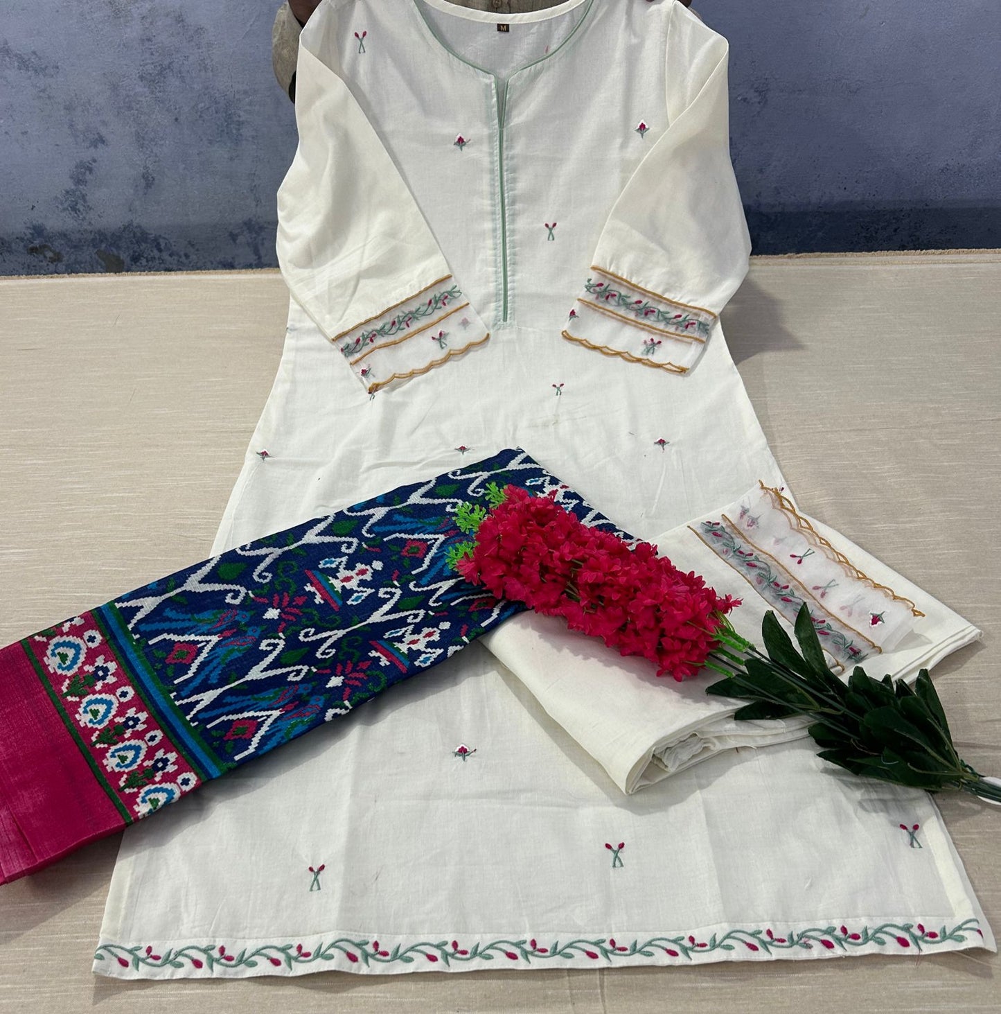 Extra White Magic Cotton kurti Set