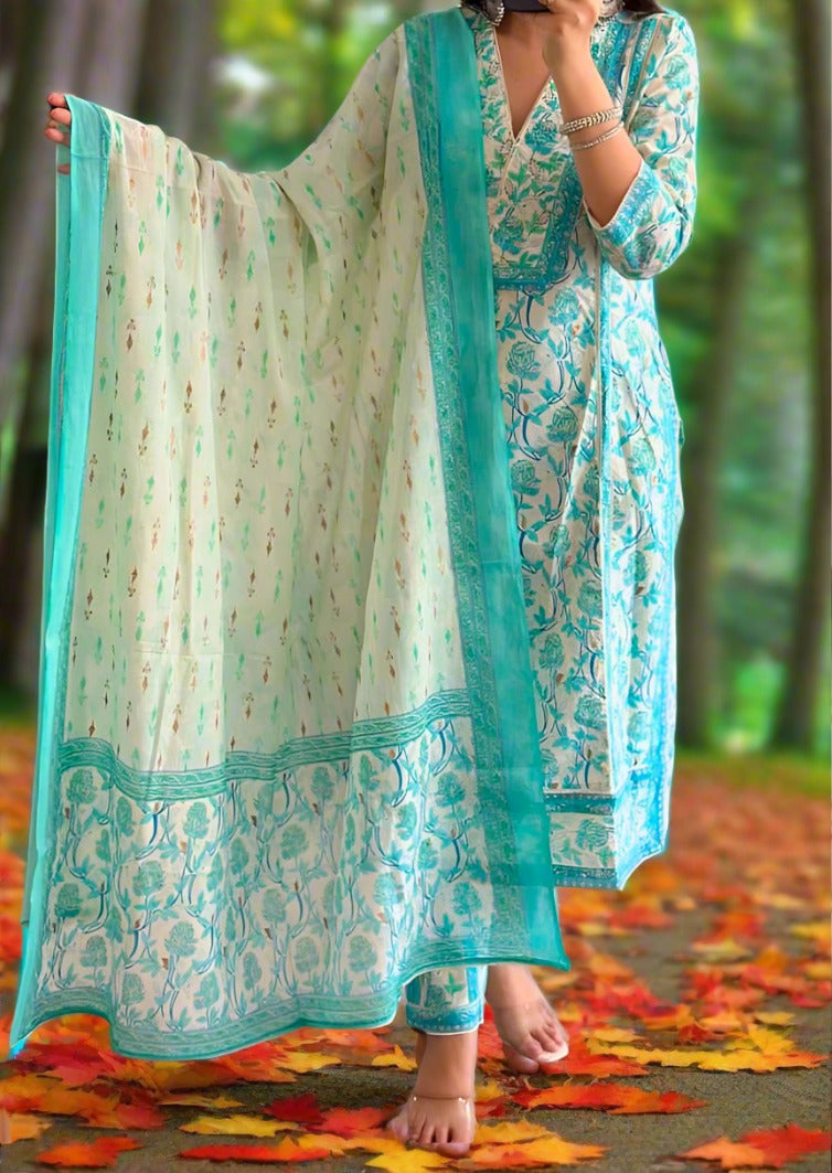 Moving Sea Cotton Kurti Set