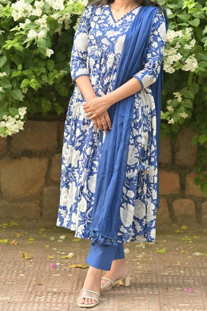 Blue Charm Cotton Kurti Set