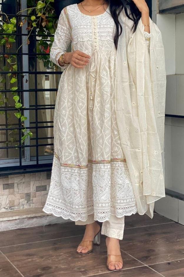 Sea And Moon Chikankari kurti