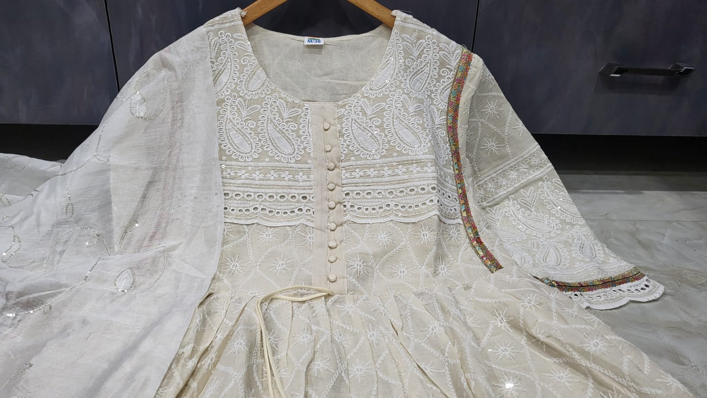 Sea And Moon Chikankari kurti