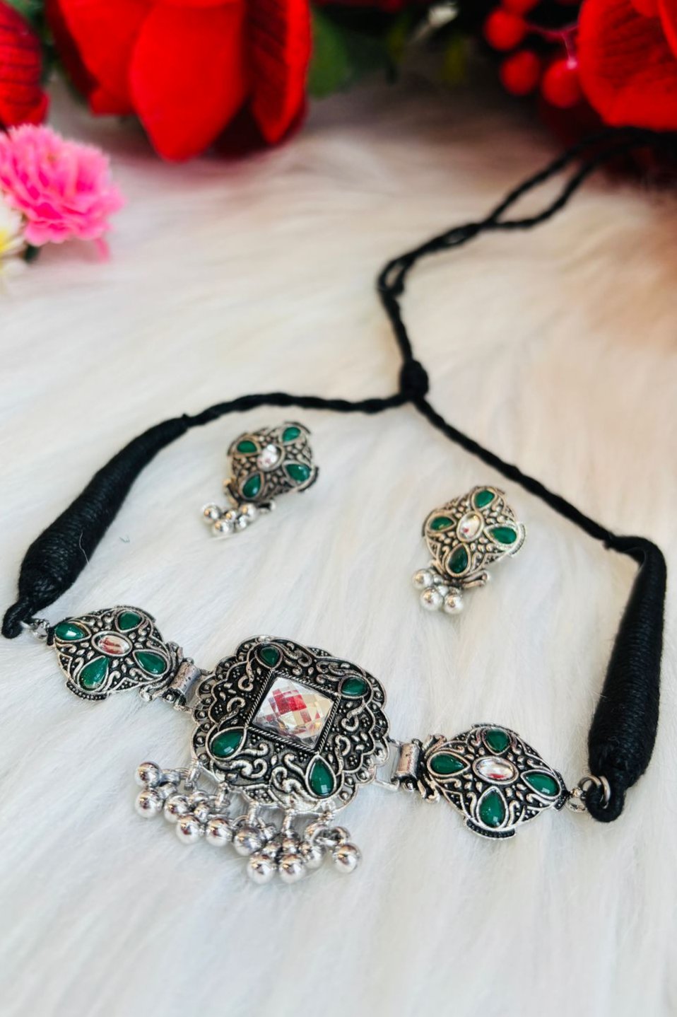 Arizona Silver Oxidised Chokar Set