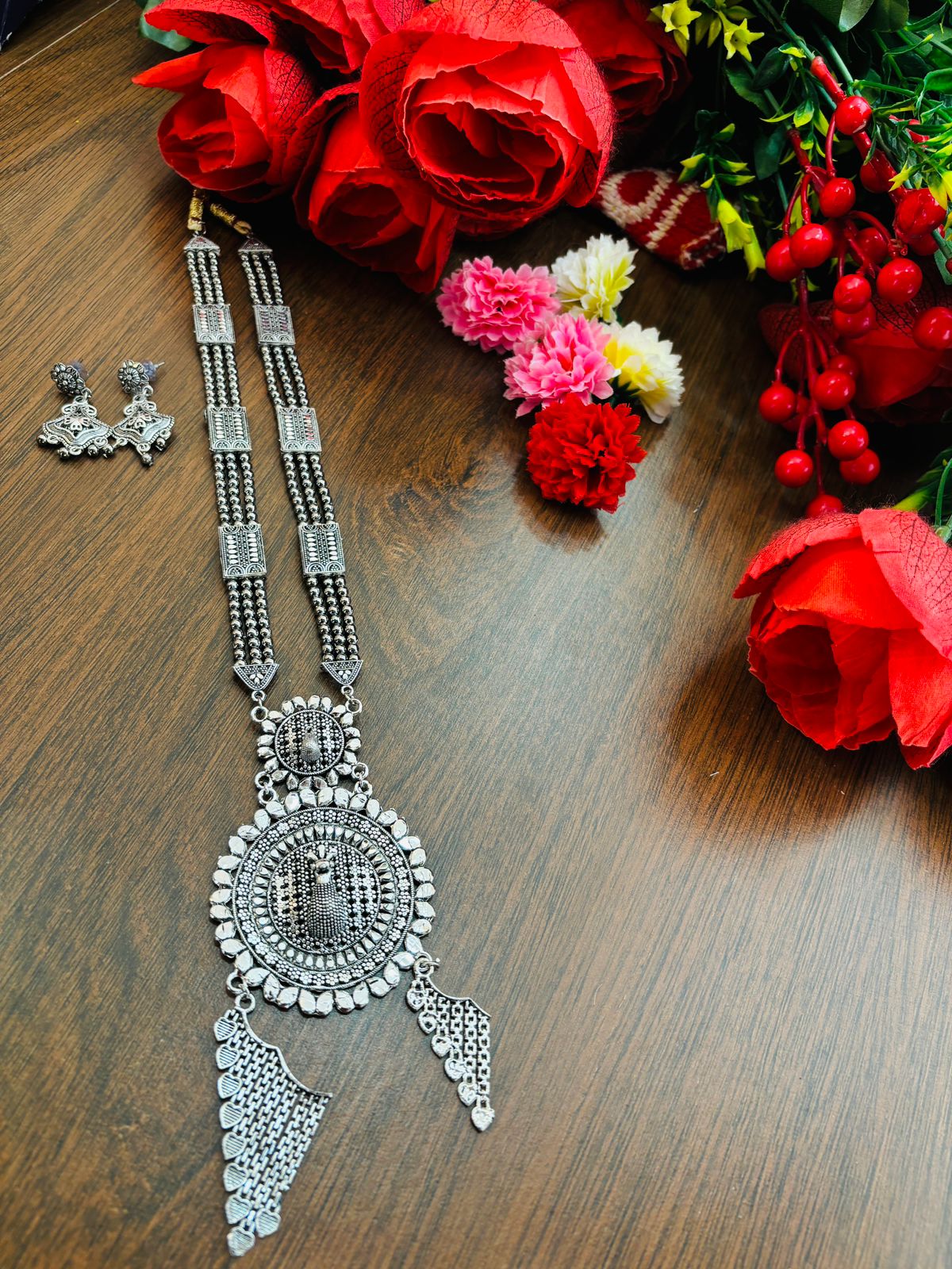 Meghbalika Silver Oxidised Necklace Set