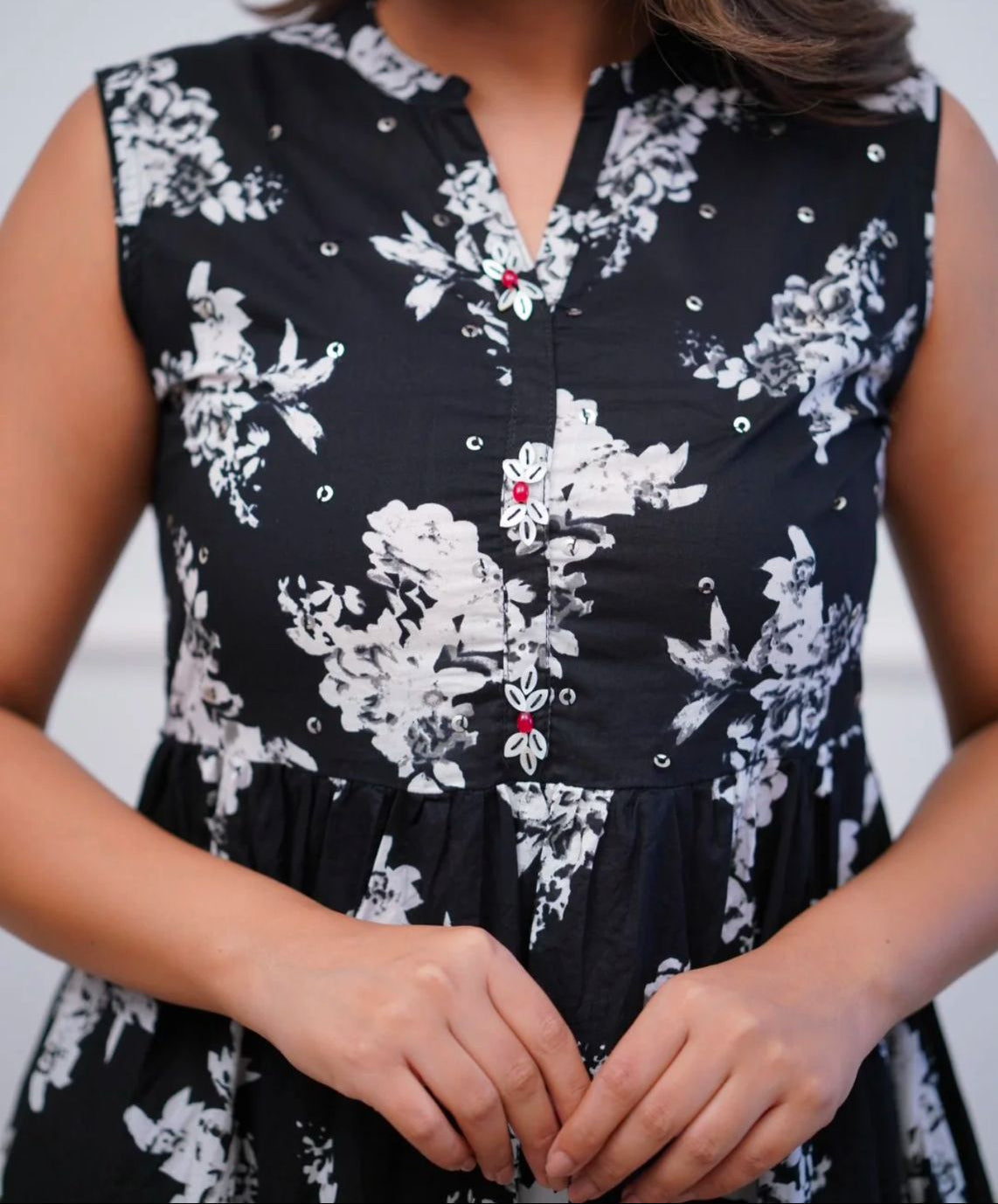 Black Flower Cotton Dress