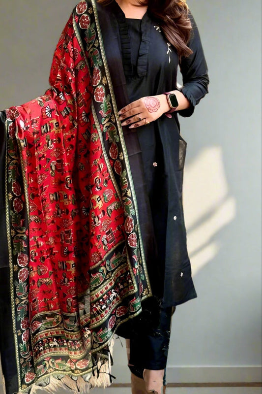 The First Love Black Cotton Kurti Set
