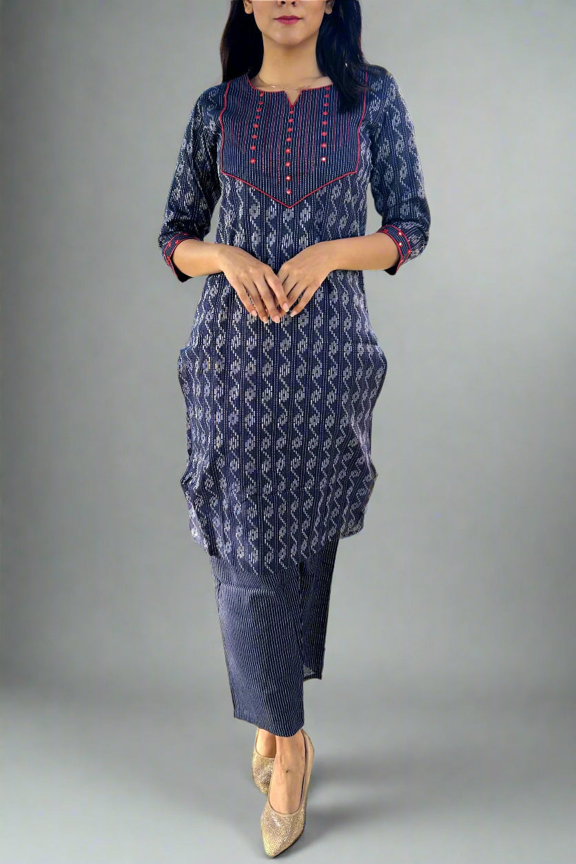 Blue League Cotton Kurti Set