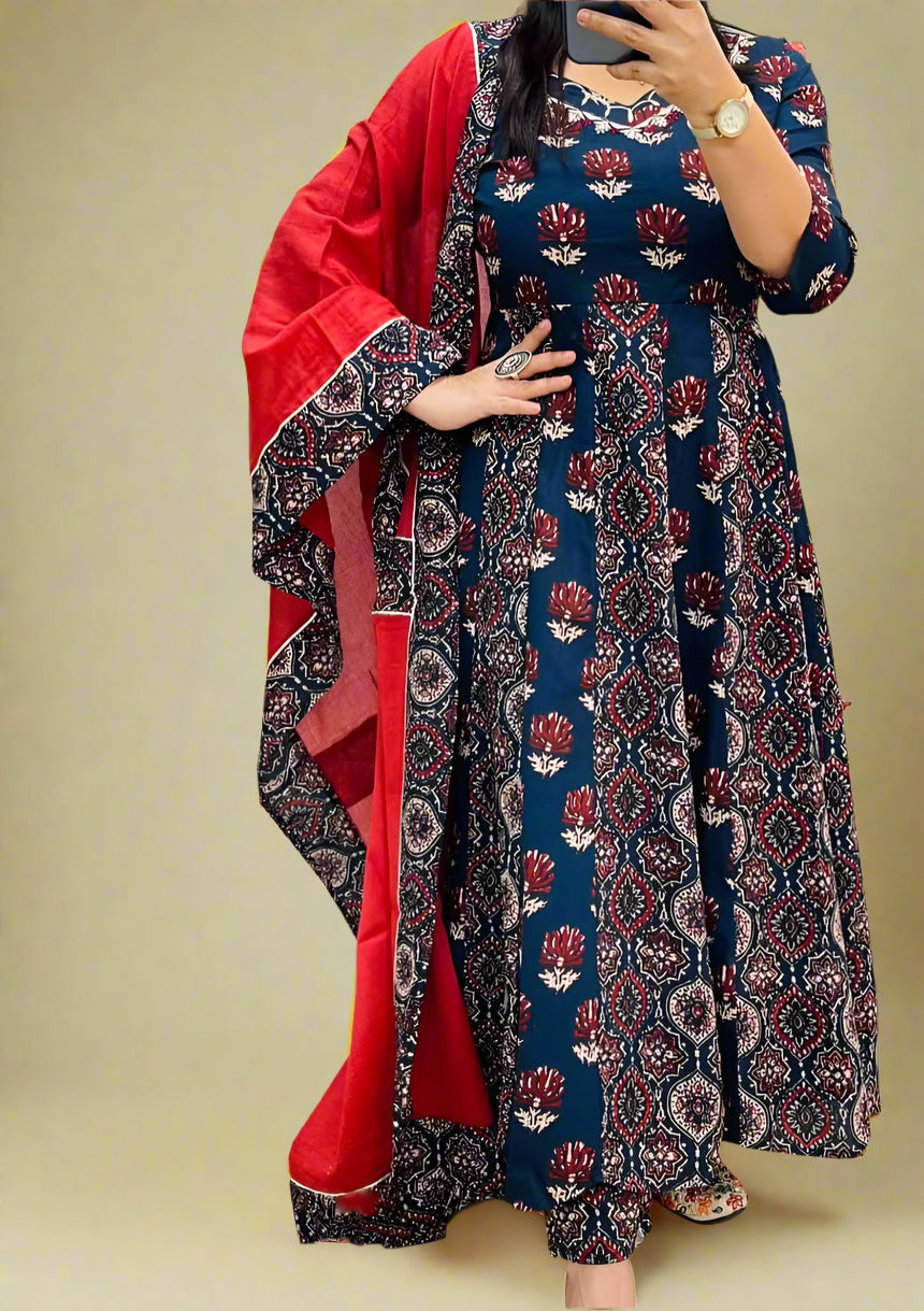 Pretty Damn Cute Ajrakh Cotton Kurti Set