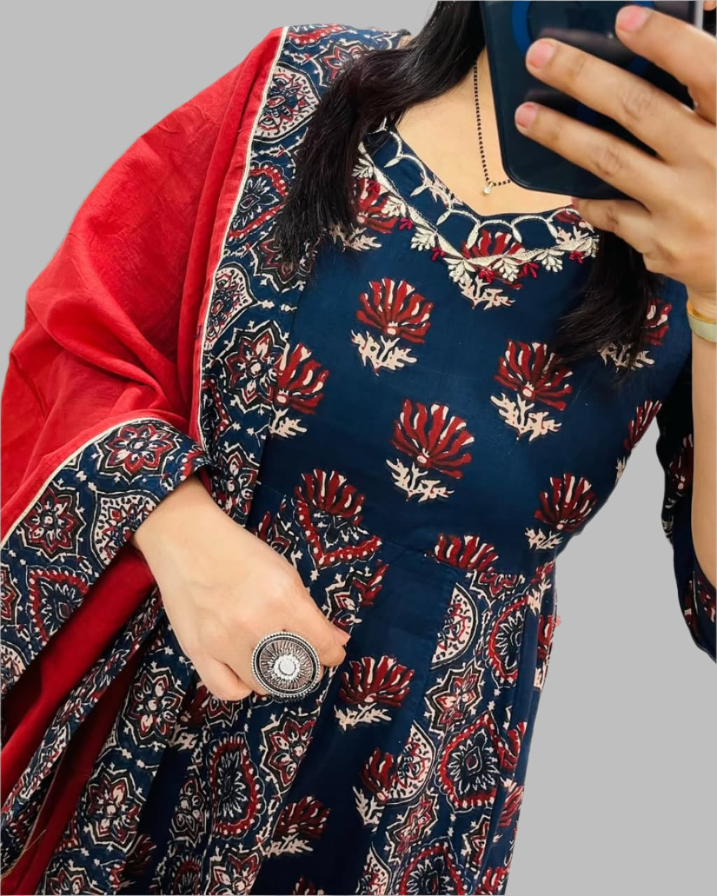Pretty Damn Cute Ajrakh Cotton Kurti Set