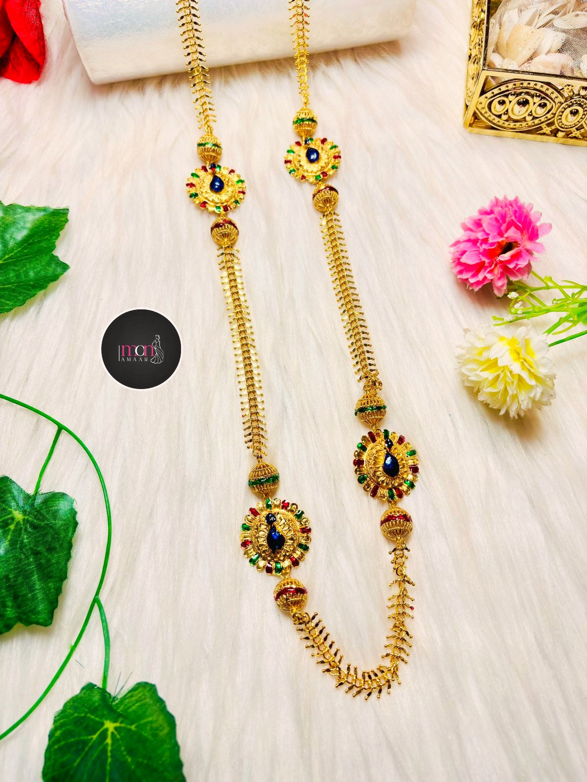 A muster Of Peacocks -Gold Plated Long Chain